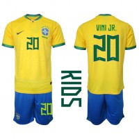 Brasilien Vinicius Junior #20 Hemmadräkt Barn VM 2022 Kortärmad (+ Korta byxor)